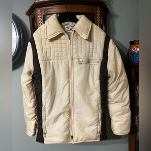 Vintage Chess King Puffer Style Coat Jacket Size Small Off White Brown